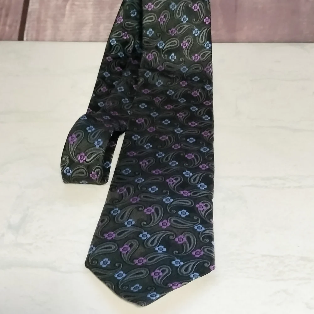 Haspel Men's Black Paisley Flower Necktie Tie Silk Retro Classic Abstract